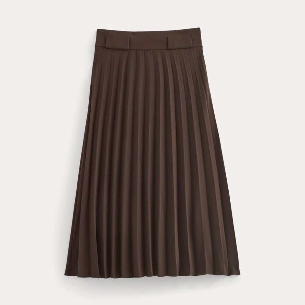 Everlane - Dark Chocolate Brown Pleated Crepe Midi Skirt NWT